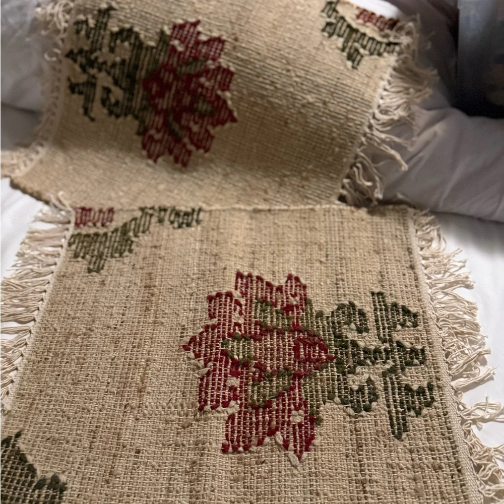 Two New Pottery Barn Retired Floral Kilim Mat with Fringe, 18 X 22”